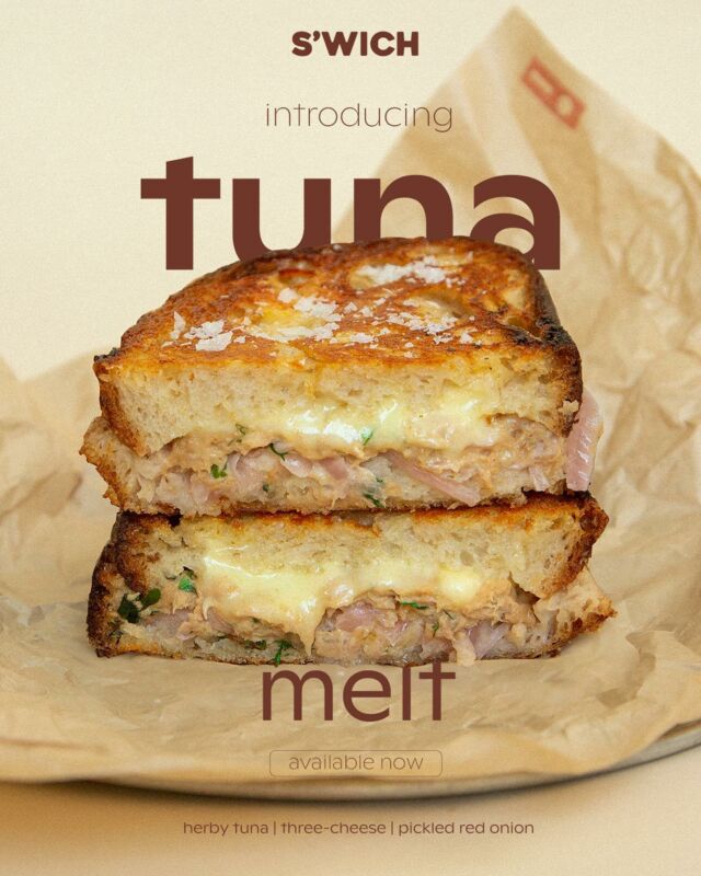 TUNA MELT | herby tuna, three-cheese & pickled red onion 

available now.