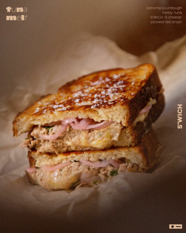TUNA MELT | herby tuna, S’WICH ‘3-cheese’ & pickled red onion on sonoma sourdough 

warm up with a melt.